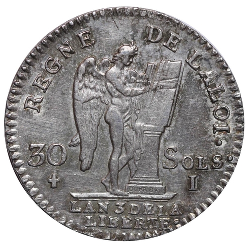 334 - France, King Louis XVI (1774-1792), Constitutional Monarchy (1791-1792), 30 sols, 1791 year, Silver,... 