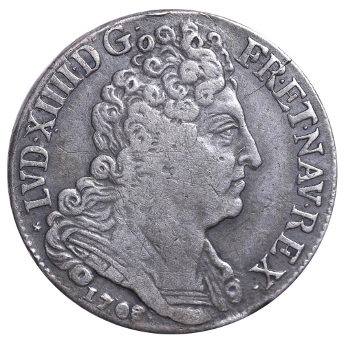 335 - France, King Louis XVI (1643-1715), 20 sols, 1708 year, Silver, 6,118 gr, GAD#164, Rariry R3, Letter... 