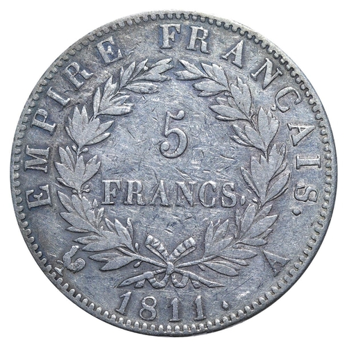 336 - France, Emperor Napoleon I (1804-1814,1815), 5 francs, 1811 year, Silver, 25 gr, GAD#584, Lettering:... 