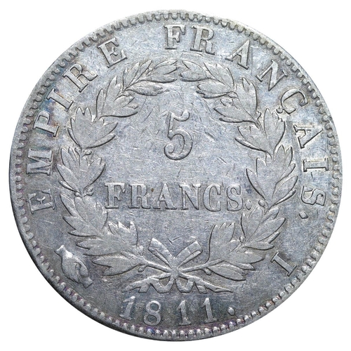 337 - France, Emperor Napoleon I (1804-1814,1815), 5 francs, 1811 year, Silver, 25 gr, GAD#584, Lettering:... 