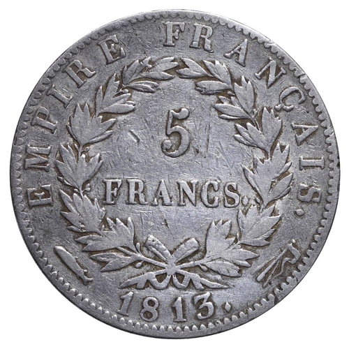 338 - France, Emperor Napoleon I (1804-1814,1815), 5 francs, 1813 year, Silver, 25 gr, GAD#584, Lettering:... 