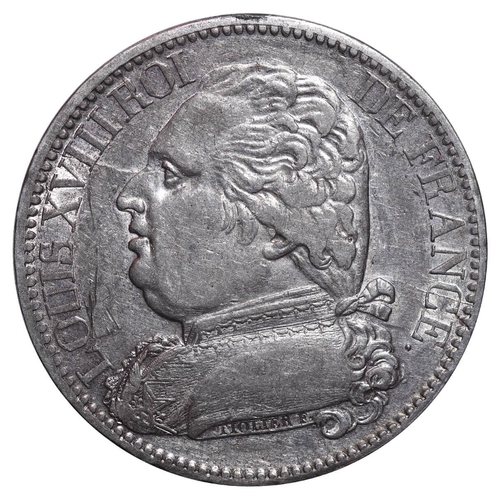 339 - France, King Louis XVIII (1814-1815, 1815-1824), 5 francs, 1814 year, Silver, 25 gr, GAD#591, Letter... 