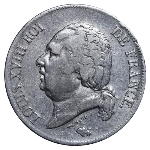 341 - France, King Louis XVIII (1814-1815, 1815-1824), 5 francs, 1824 year, Silver, 25 gr, GAD#614, LOUIS ... 