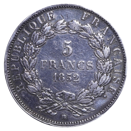 343 - France, Second Republic (1848-1852), 5 francs, 1852 year, Silver, 25 gr, F#329/3 - GAD#726, LOUIS-NA... 