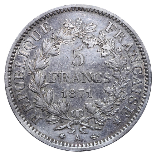 344 - France, Third Republic (1870-1940), 5 francs, 1871 year, Silver, 25 gr, GAD#744, Hercule, 3rd republ... 