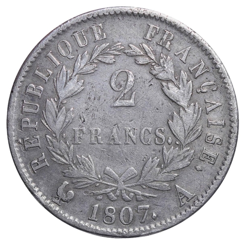 347 - France, Emperor Napoleon I (1804-1815), 2 francs, 1807 year, Silver, 10 gr, GAD#499, Lettering: NAPO... 