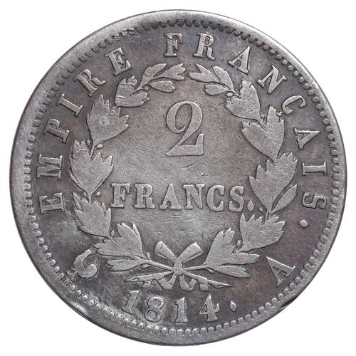 348 - France, Emperor Napoleon I (1804-1815), 2 francs, 1814 year, Silver, 10 gr, GAD#501, NAPOLEON EMPERE... 