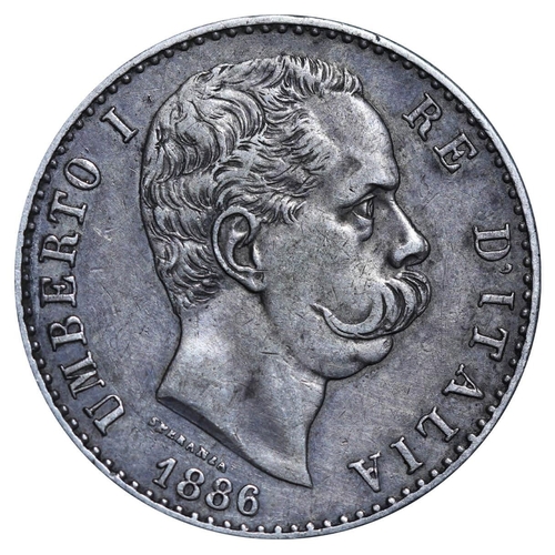 356 - Italy, King Umberto I (1878-1900), 2 lire, 1886 year, Silver, 10 gr, KM#23