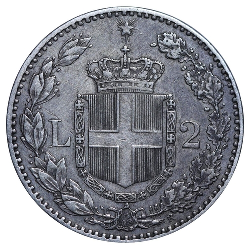 356 - Italy, King Umberto I (1878-1900), 2 lire, 1886 year, Silver, 10 gr, KM#23