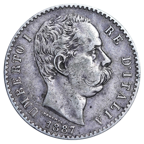 357 - Italy, King Umberto I (1878-1900), 2 lire, 1887 year, Silver, 10 gr, KM#23