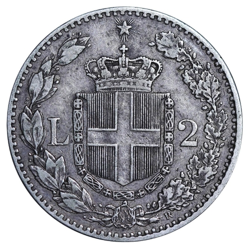 357 - Italy, King Umberto I (1878-1900), 2 lire, 1887 year, Silver, 10 gr, KM#23