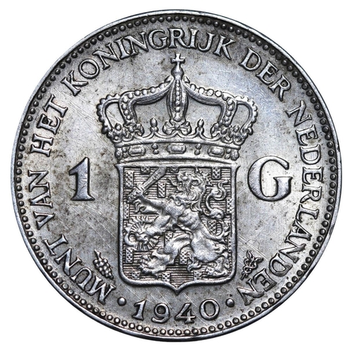 362 - Netherlands, Queen Wilhelmina (1890-1948), 1 gulden, 1940 year, Silver, 10 gr, KM#161.1