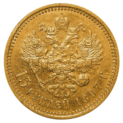 4 - Russian Empire, Emperor Nicholas II (1894-1917), 15 roubles, 1897 year, Gold, 12,9 gr, Y#65.1, bitki... 