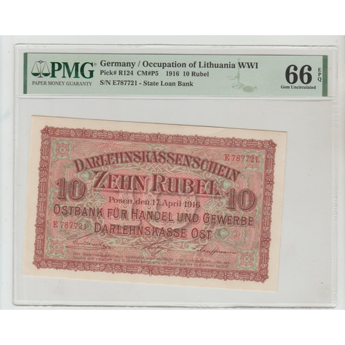 421 - Germany / Occupation of Lithuania WWI, Pick# R124 CM#P5 1916 10 Rubel
S/N E787721 - State Loan Bank
... 