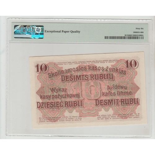 421 - Germany / Occupation of Lithuania WWI, Pick# R124 CM#P5 1916 10 Rubel
S/N E787721 - State Loan Bank
... 