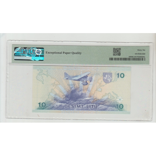 482 - Lithuania, Bank of Lithuania Pick# 59 1997 10 Litu - Printer: TDLR S/N AAD1325644 - Wmk: Arms 