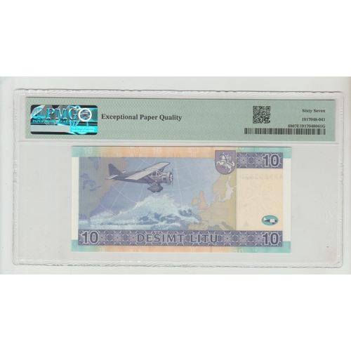 486 - Lithuania, Bank of Lithuania Pick# 68 2007 10 Litu - Printer: F-CO S/N AA9695620 - Wmk: Arms 