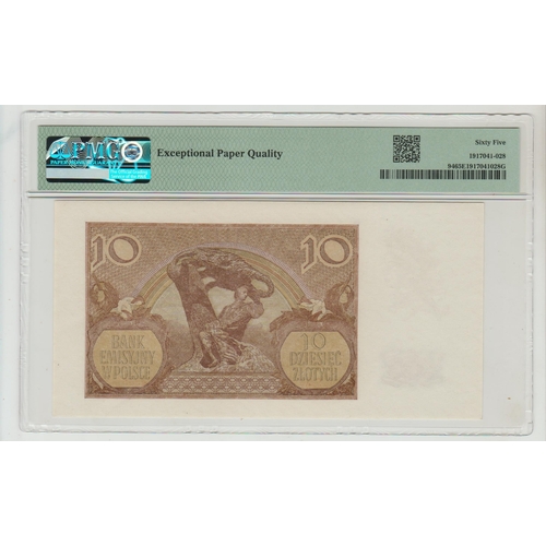 498 - Poland, Emission Bank Pick# 94 CM#94a-b 1940 10 Zlotych S/N J 0949361 - Wmk: Zigzag Lines, 65
Gem Un... 