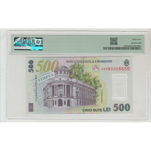 521 - Romania, Banca Nationala S/N 094B0305656 - Polymer Pick# 123b 2009 500 Lei - Wmk: M. Eminescu, 64 Ch... 