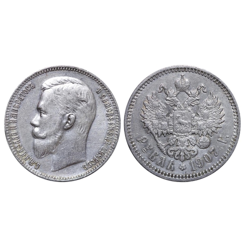 68 - Russian Empire, Emperor Nicholas II (1894-1917), 1 rouble, 1907 year, Silver, 20 gr, Y#59.3, bitkin ... 