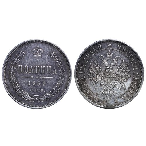 84 - Russian Empire, Emperor Alexander II (1855-1881), 1 poltina, 1859 year, Silver, 10,37 gr, Y#24, bitk... 