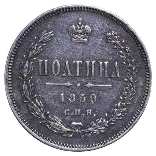 84 - Russian Empire, Emperor Alexander II (1855-1881), 1 poltina, 1859 year, Silver, 10,37 gr, Y#24, bitk... 