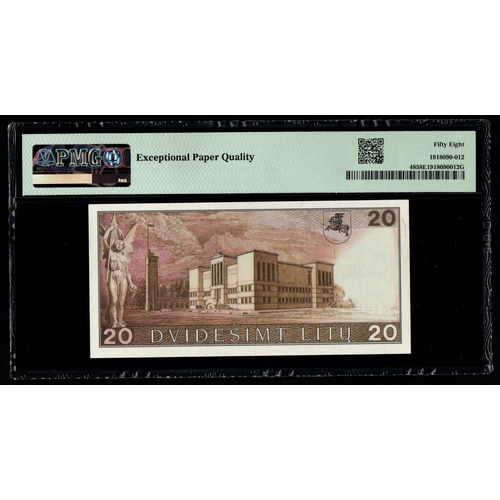 1027 - Lithuania, Bank of Lithuania
Pick# 48 1991 (ND 1993) 20 Litu - Printer: USBC
S/N AC7647696 - Wmk: Ar... 