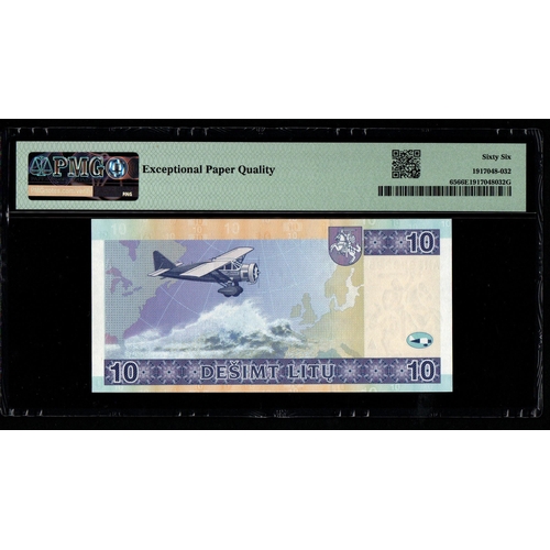 1035 - Lithuania, Bank of Lithuania Pick# 65 2001 10 Litu - Printer: OFZ S/N AH5920285 - Wmk: Arms 