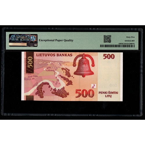 1036 - Lithuania, Bank of Lithuania Pick# 64 2000 500 Litu - Printer: G&D S/N AA3743022 - Wmk: V. Kudirka &... 