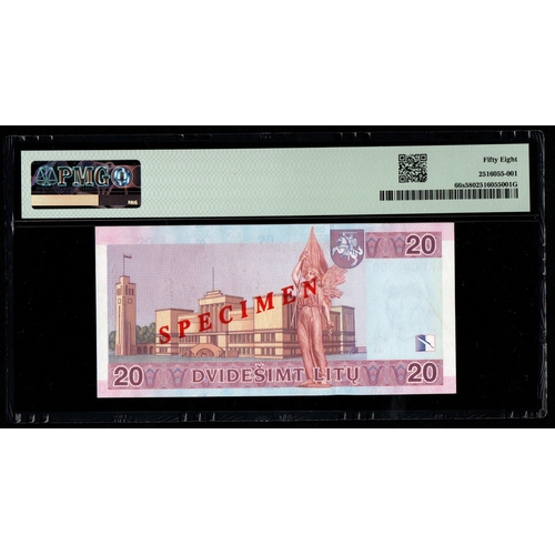 1053 - Lithuania, Bank of Lithuania Pick# 66s 2001 20 Litu - Printer: OFZ S/N AA0000000 0196 - Wmk: J. Mair... 