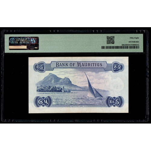 1065 - Mauritius, Bank of Mauritius Pick# 30b ND (1967) 5 Rupees - Printer: TDLR S/N A/21 756043 - Wmk: Dod... 