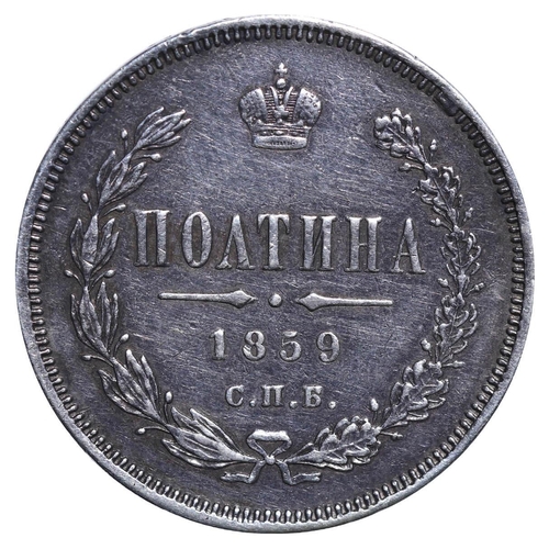 108 - Russian Empire, Emperor Alexander II (1855-1881), 1 poltina, 1859 year, Silver, 10,37 gr, Y#24, bitk... 