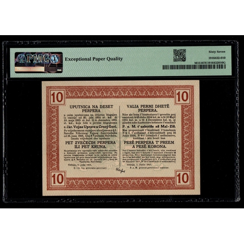 1084 - Montenegro / Austrian Occupation WWI Pick# M151 1917 10 Perper = 5 Münzperper = 5 Kronen
S/N 256536 ... 