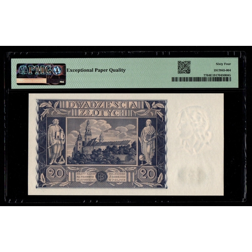 1099 - Poland, Bank Polski Pick# 77 CM#76 1936 20 Zlotych S/N AW1727209 - Wmk: Woman's Head 64 Choice Uncir... 