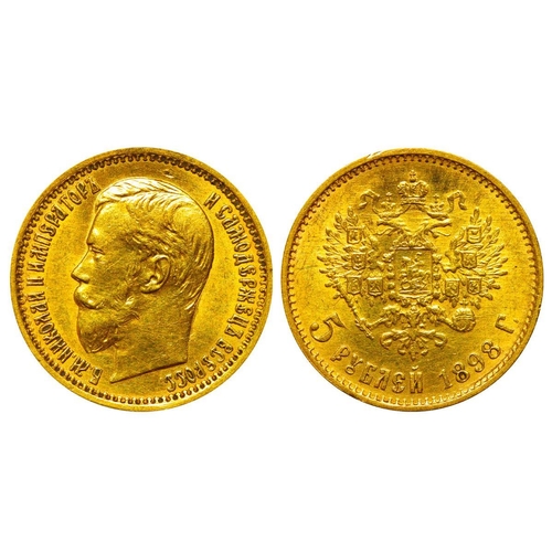 11 - Russian Empire, Emperor Nicholas II (1894-1917), 5 roubles, 1898 year, Gold, 4,3 gr, Y#62, bitkin 20... 