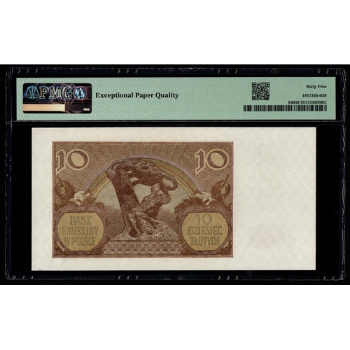 1100 - Poland, Emission Bank Pick# 94 CM#94a-b 1940 10 Zlotych S/N J 0949377 - Wmk: Zigzag Lines 65 Gem Unc... 