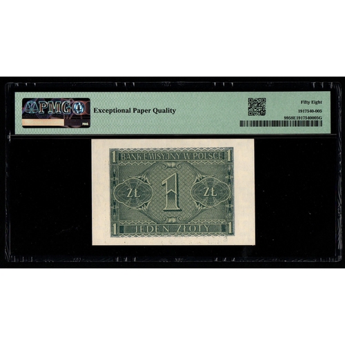 1103 - Poland, Emission Bank Pick# 99 CM#99a-b 1941 1 Zloty S/N BC0514609 - Wmk: Geometric Pattern 58 Choic... 