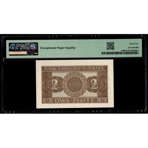 1104 - Poland, Emission Bank Pick# 100 CM#100 1941 2 Zlote S/N AG2839515 - Wmk: Geometric Pattern 64 Choice... 