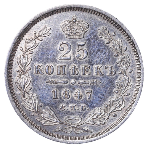 132 - Russian Empire, Emperor Nicholas I (1825-1855), 25 kopecks, 1847 year, Silver, 5,18 gr, C#166.1, bit... 