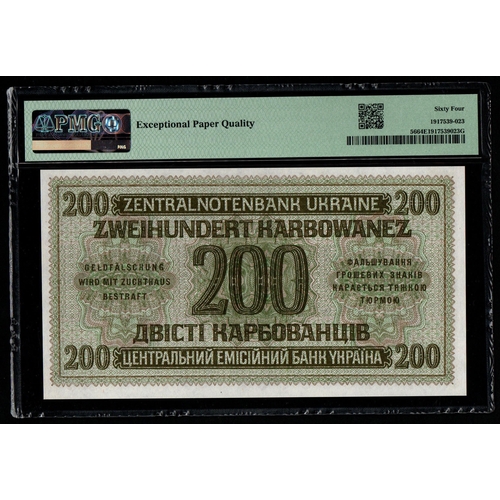 1396 - Ukraine / German Occupation WWII Pick# 56 SB1268 1942 200 Karbowanez S/N 10650047 - Central Bank 64 ... 