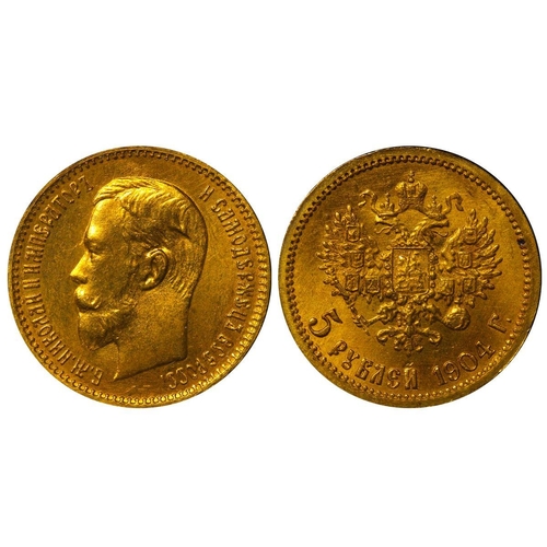 14 - Russian Empire, Emperor Nicholas II (1894-1917), 5 roubles, 1904 year, Gold, 4,3 gr, Y#62, bitkin 31