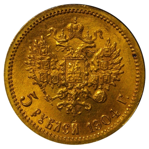 14 - Russian Empire, Emperor Nicholas II (1894-1917), 5 roubles, 1904 year, Gold, 4,3 gr, Y#62, bitkin 31