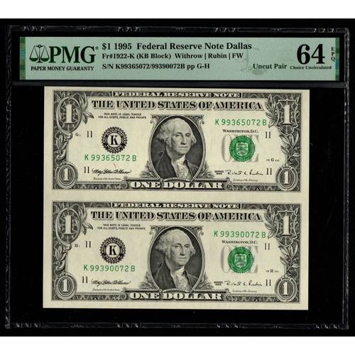 1400 - $1 1995 Federal Reserve Note Dallas Fr#1922-K (KB Block) Withrow | Rubin |FW S/N K99365072/99390072B... 