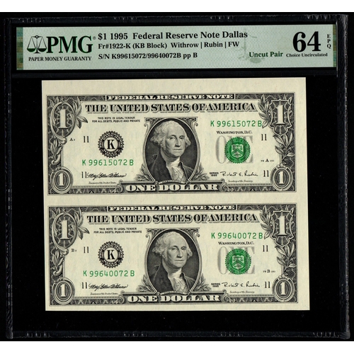 1401 - $1 1995 Federal Reserve Note Dallas Fr#1922-K (KB Block) Withrow | Rubin | FW S/N K99615072/99640072... 