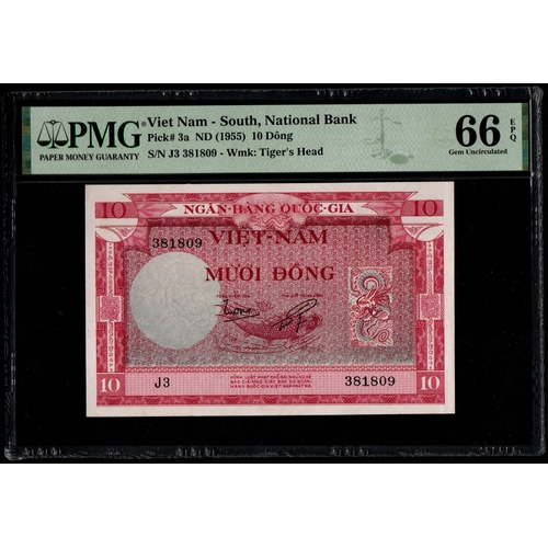 1404 - Viet Nam - South, National Bank S/N J3 381809 - Wmk: Tiger's Head Pick# 3a ND (1955) 10 Dông 66 Gem ... 