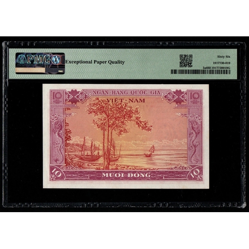 1404 - Viet Nam - South, National Bank S/N J3 381809 - Wmk: Tiger's Head Pick# 3a ND (1955) 10 Dông 66 Gem ... 