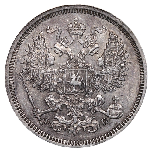 155 - Russian Empire, Emperor Alexander II (1855-1881), 20 kopecks, 1860 year, Silver, 4,08 gr, Y#22.2, bi... 