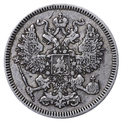 156 - Russian Empire, Emperor Alexander II (1855-1881), 20 kopecks, 1861 year, Silver, 4,08 gr, Y#22.2, bi... 