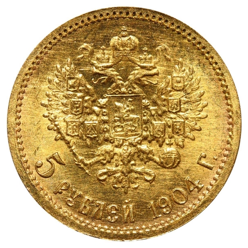 16 - Russian Empire, Emperor Nicholas II (1894-1917), 5 roubles, 1904 year, Gold, 4,3 gr, Y#62, bitkin 31