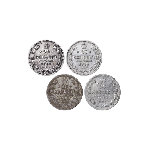 163 - Russian Empire, Emperor Alexander II (1855-1881), 20 kopecks, 1861 year, Silver, 4,08 gr, Y#22.2, bi... 